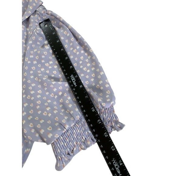 Sweet Rain Womens 3X Lilac Top Pink/White Heart Print Short Sleeve Tie Collar - Picture 8 of 9